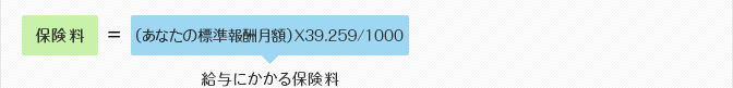 保険料＝（あなたの標準報酬月額）X39.259/1000　給与にかかる保険料