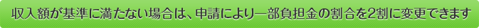 収入額が基準に満たない場合は、申請により一部負担金の割合を2割に変更できます